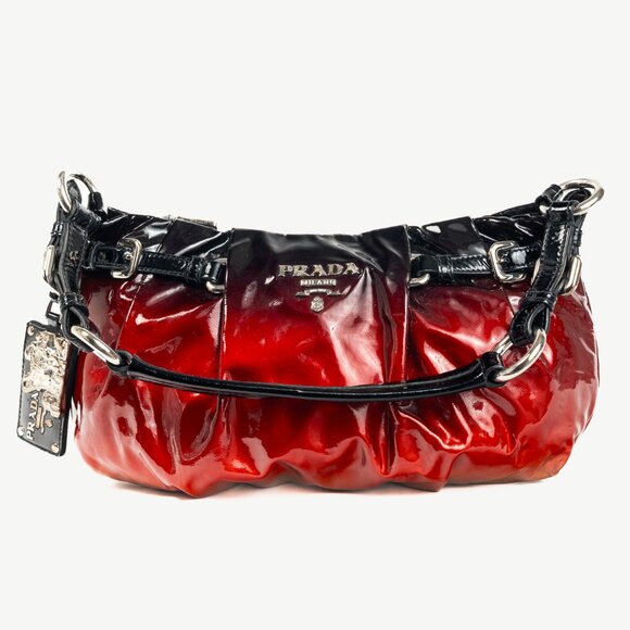 Prada Rosso & Argento Vernice Sfumata Gradient Patent Leather Handbag - Picture 1 of 14